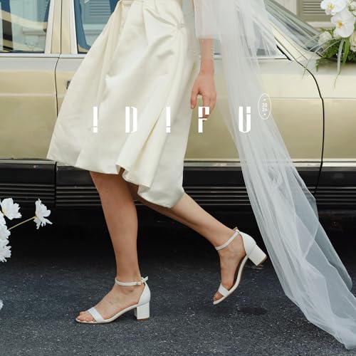 Image of IDIFU Women's Cookie-LO Low Block Heels Chunky Sandals Ankle Strap Wedding Dress Pump Shoes