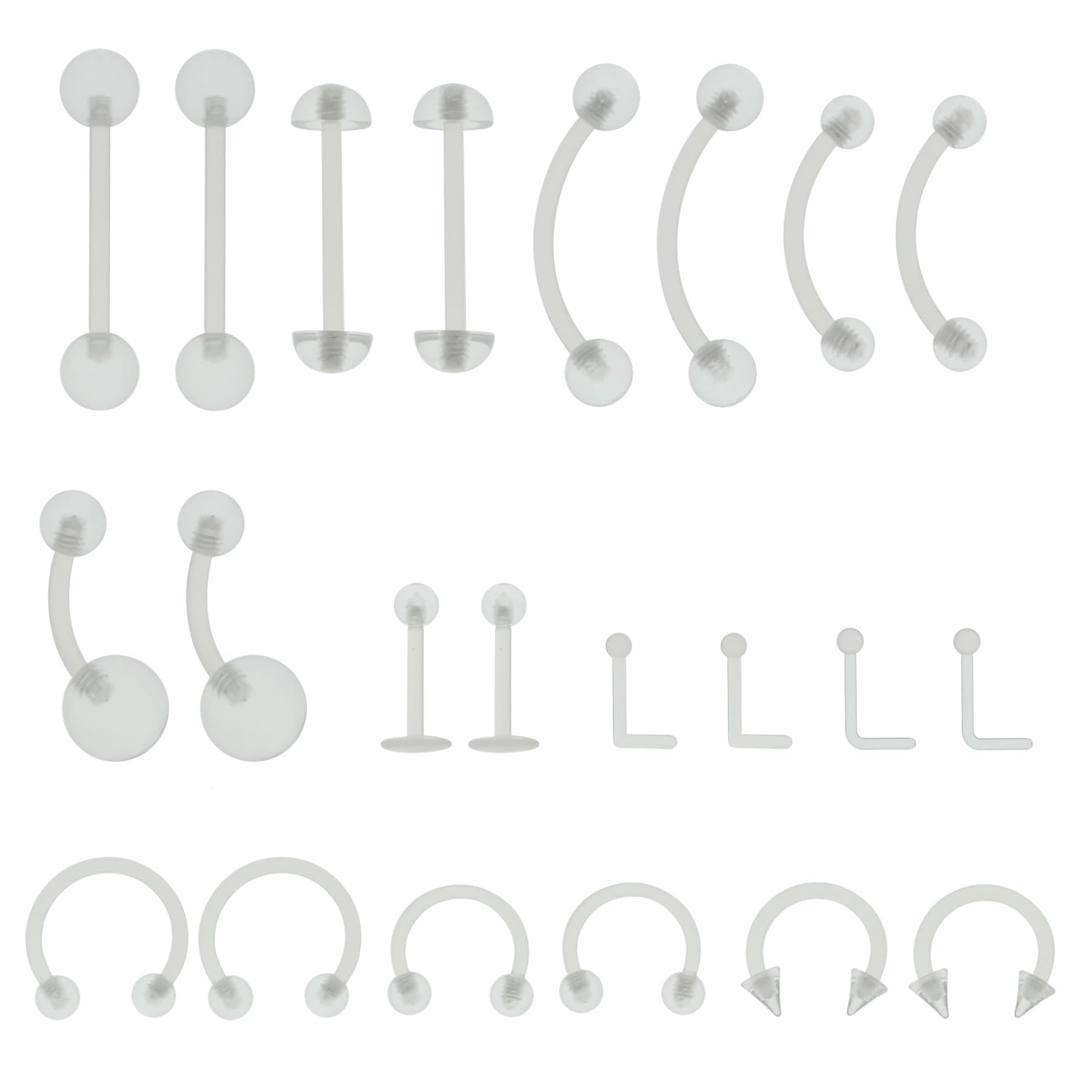 22pcs 14G 16G 18G 20G Clear Flexible Bioplast Retainer Navel Belly Ring Eyebrow Tongue Nipple Barbell Nose Lip Labret Stud-image-12
