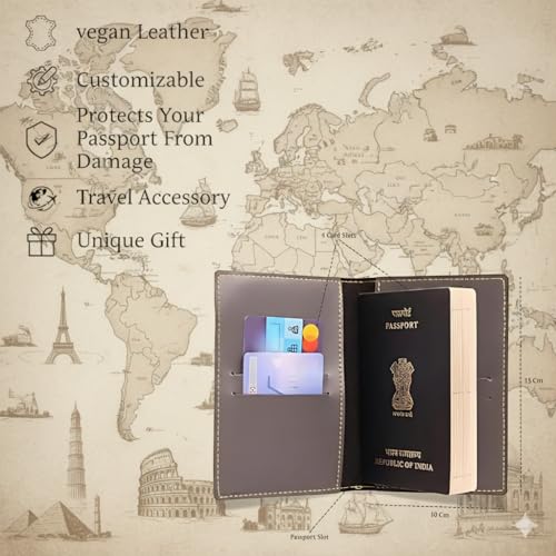 Image of Customized Passport Cover Combo - Vegan Leather Travel Wallets with Name & Charm | Personalized Gift for Couples, Anniversary & Travel Lovers P08 (Set of 2)