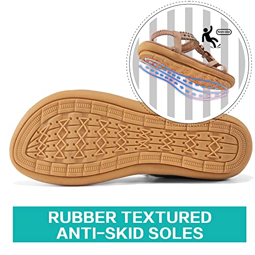 Alicegana Womens Sandals Shoes Comfort Walking With Non Slip On Casual Summer Beach Shoes Dress Ankle Elastic Jeweled Bohemian Flats #TOP3