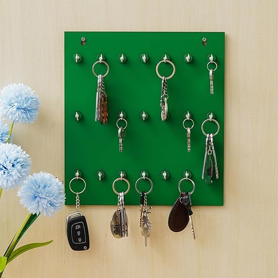 Porte-clés en bois premium mural avec 21 crochets vert pour décoration raffinée