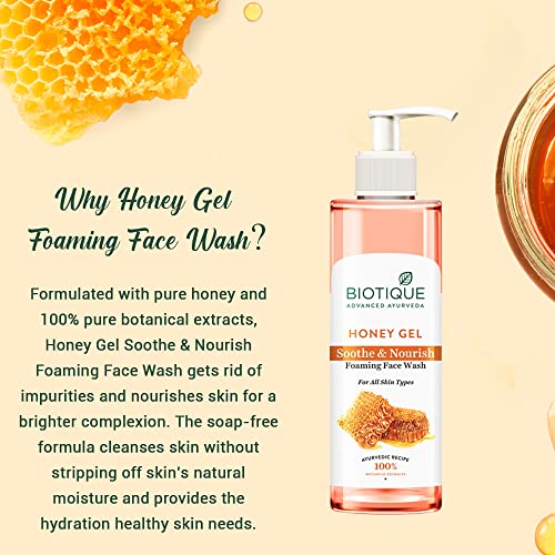 Image of Biotique Honey Gel Soothe & Nourish Foaming Face wash | Soap Free Formula | Reduce Dryness | 100% Botanical Extracts | Suitable for All Skin Types | 200ml