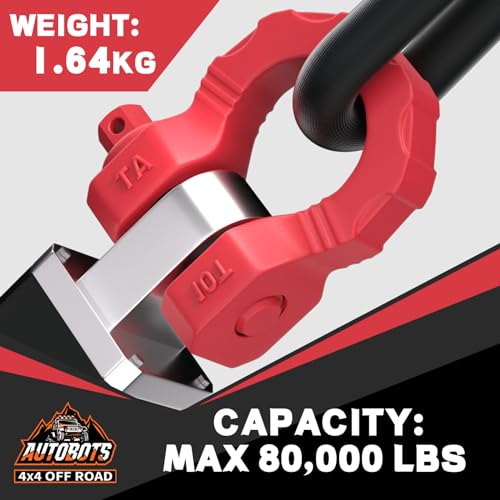 AUTOBOTS D Ring Shackles 80,000 Lbs Break Strength Heavy Duty 3/4” Clevis Shackle with 7/8 Pin for Tow Strap, Winch, Off-Road Recovery Towing Shackles (2 Pack) Red - Thumbnail 2