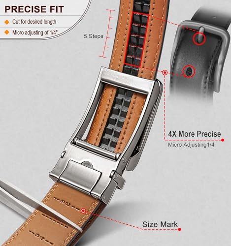 Image of BULLIANT Men belt 2Pack,Leather Ratchet Belt for Gift Men Dress Casual Jeans 1 3 /8 inch,Cut for Fit