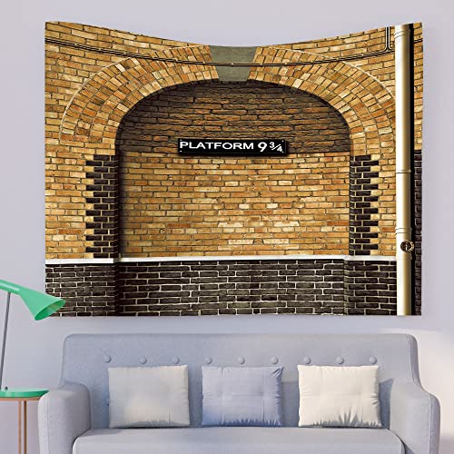 Vintage Brick Wall Tapestry Platform 9 And 3/4 London's King's Cross Station Magical Funny Wall Hanging Brown Bedroom Dorm Living Room Decor Polyester 70X70 Inches #TOP6