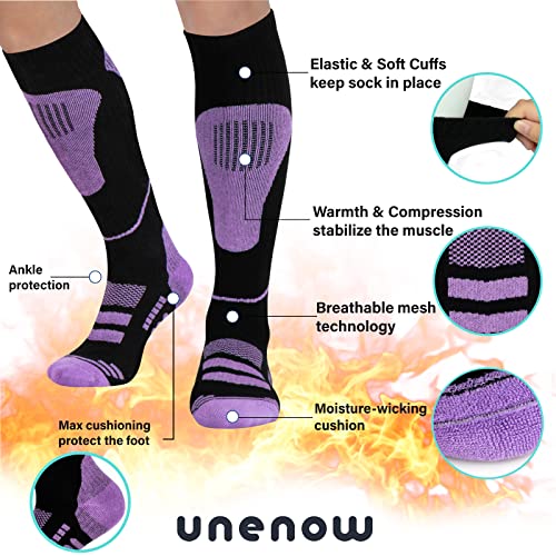 Image of Merino Wool Ski Socks 2 Pairs, Thermal Knee High Warm Socks for Snowboarding, Hiking, Cold Weather, Snow, Hunting