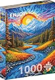 Puzzle 1000 pièces pour Adultes - Lever de Soleil en forêt, Montagnes et...