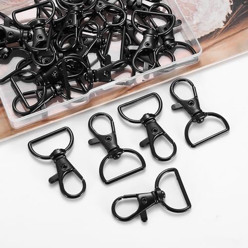 mmDBD 25 Stück Schwarz Karabiner Schlüsselanhänger mit Drehgelenk D-Ring – Bild 4