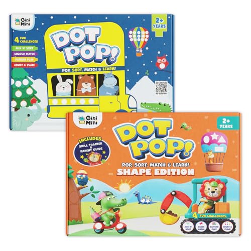 Image of GiniMini DOT POP! Activity Kit for Kids 2-5 | 150+ Elements | Colour, Counting, Sorting & Matching Games | Early Learning, Motor Skills | Reusable, Mess-Free & Screen-Free Fun (DOT & Shape Combo)