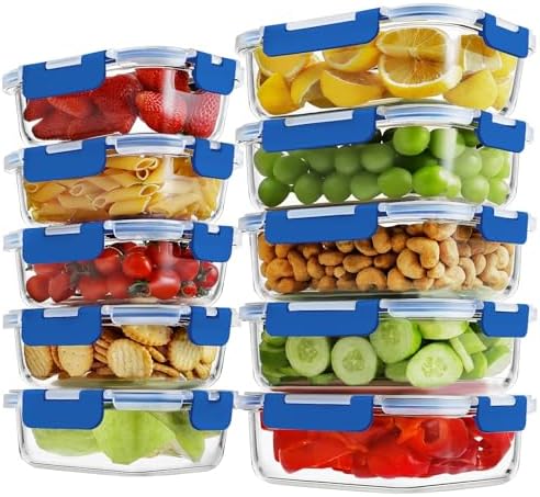 10 Pack Borosilicate Glass Meal Prep Containers with Locking Lids...