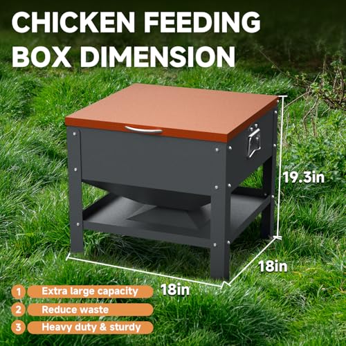 Automatic Chicken and Duck Feeder, 80 LBS Capacity Metal Chicken Feeder, Weatherproof Outdoor Gravity Feeding Barrel, No-Waste Feeder for Backyard Flock (Orange) — view 6