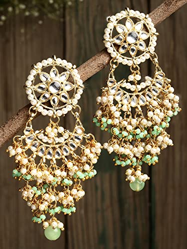 Image of Karatcart Yellow Crystal and Pearl Kundan Dangler Earrings for Women