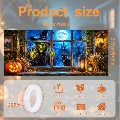 Image of Halloween Garage Door Decorations 7 x 16 ft, Witch Window Cover