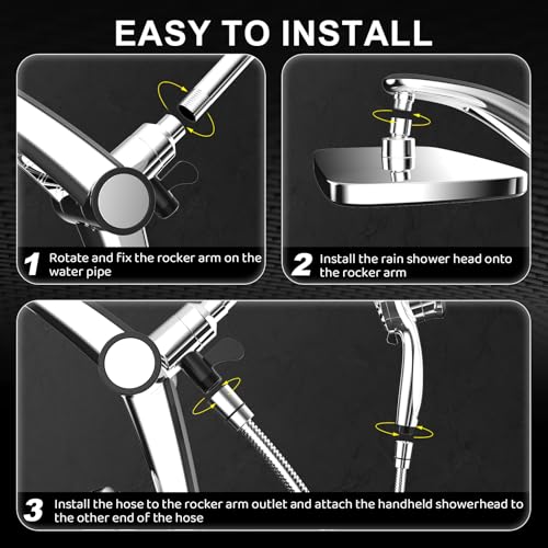 Rain Shower Head with Handheld High Pressure Rainfall Shower Heads with Handheld Spray Combo Adjustable one-piece Stand daul Shower Head Built-in Magnetic Docking and Power Jets（Sliver） view 8