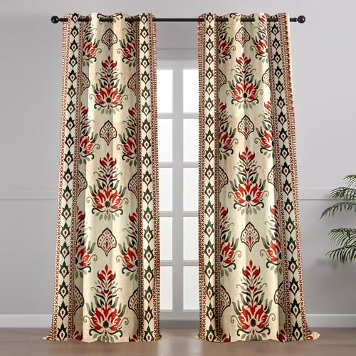 Cortina Printed Polyester Curtains | Light-Filtering | Pack of 2 (Maroon, 9FT)