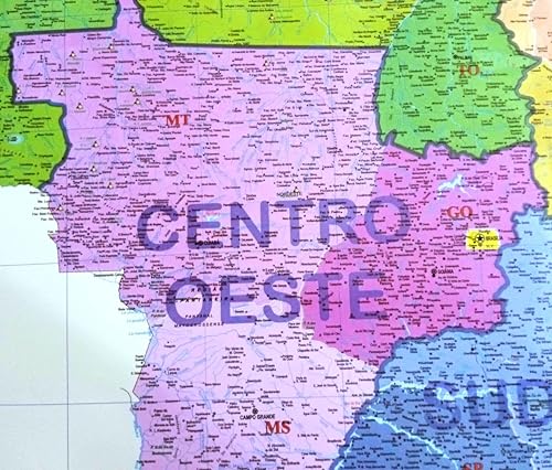 MAPA/POSTER DO BRASIL REGIONAL - AS CINCO REGIÕES - GENÉRICO - DIMENSÕES: LARGURA 117 CM X ALTURA 89