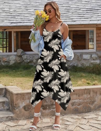 Image of Zeagoo Women Summer Midi Dresses 2026 Hawaiian Bohemian Beach Cover Up Sundress Spaghetti Strap Casual Dress with Pockets