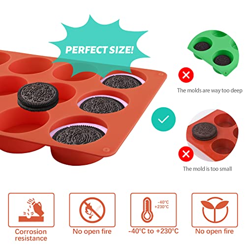 Image of Sakolla 2 Pack Round Chocolate Cookie Molds, 12 Cavity 2.1 inch Cylinder Silicone Mold for Chocolate Cookie, Cake, Candy, Pudding, Mini Soap (Brown)