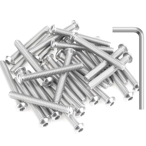 Image of 30 Pieces 1 /4-20 x 2 Button Head Socket Cap Screws Bolts, HELIFOUNER 304 Stainless Steel (18-8) Screws, Bright Finish, Fully Threaded