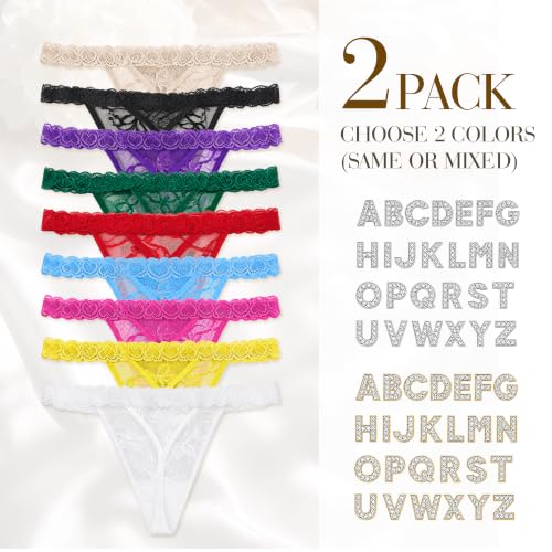 Donegalify Personalized Thong Hand-Sewn Name: 2-Pack Custom Rhinestone G-String Women Adjustable Underwear Romantic Bridal Gift — view 3