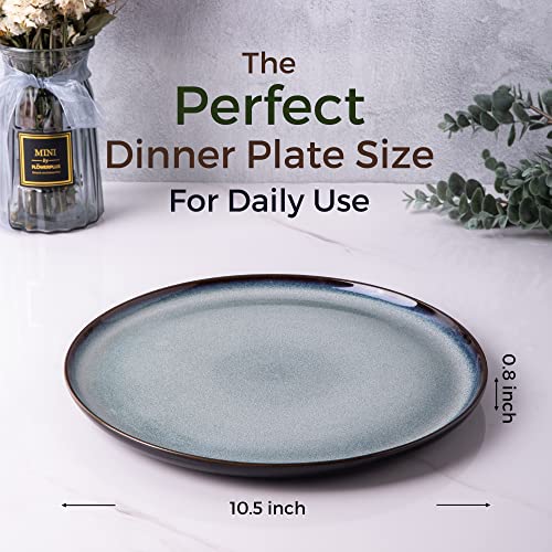 Leratio Ceramic Dinner Plates Set Of 6, 10.5 Inch Reactive Glaze Porcelain Plates, Modern Shape Dinnerware Dishes Set For Kitchen,Microwave&Dishwasher&Oven Safe, Scratch Resistant-Gray Blue #TOP1