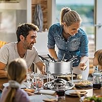 Virklyee Edelstahl Fondue Set Fleischfondue set Fondue Set mit Brenner 2-6 Personen Fondue Set mit einstellbarer Temperatur DIY Fondue Set Passend für Butter Käse Fleisch Gemüse Brot (Silber o2) – Ansicht 4