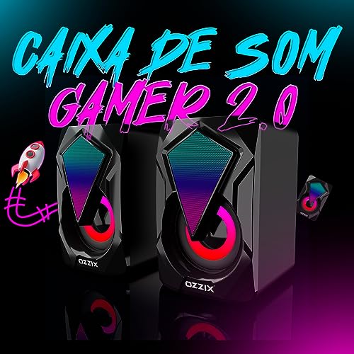 Caixa de Som 6W RMS Gamer RGB Som Forte Alto Falantes Caixinha Iluminação Led PC Notebook Escritório