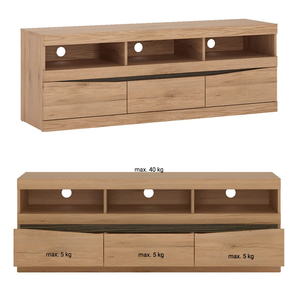 Lomadox Wohnzimmer Set mit Wohnwand Schrankwand Media Wand TV Lowboard Vitrine Wandboard Couchtisch 75x75 cm Sideboard Highboard in Eiche Nb.
