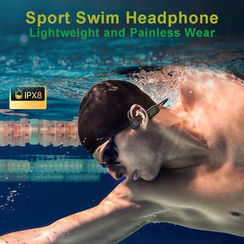 Image of AYI Professional Swim Headphones True Bone Conduction Open Ear Headset MP3 Player Built-in 32G Memory IP68 Underwater Waterproof Bluetooth Earphone for Driving Bicycling Running Skiing-CS05 Black