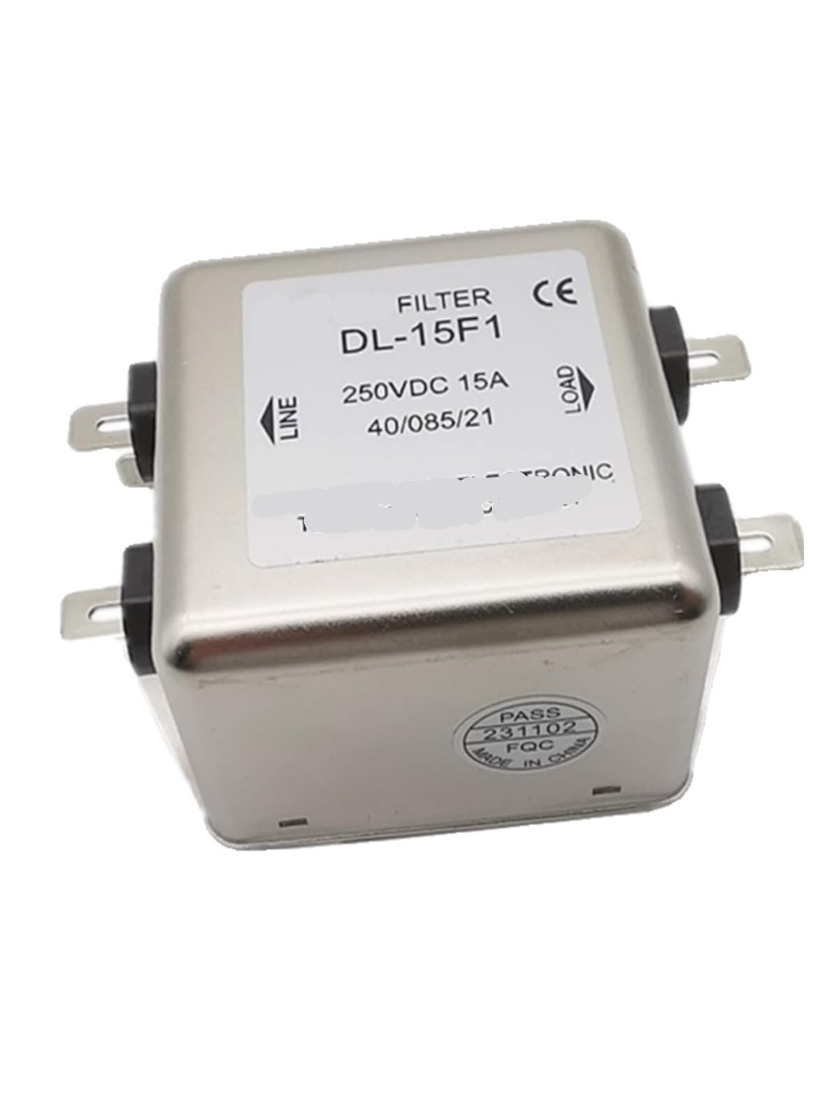 Filtro de potencia CC DL-15F1 | Tensión: 250V; Corriente: 15A; Fase/cableado: monofásico; Características: Antiparasitario