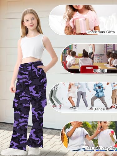 Image of Cromoncent Cargo Pants Girls & Women Parachute Pants Y2K Baggy Rave Clothes Waterproof with Pockets, 6 Years - 3XL