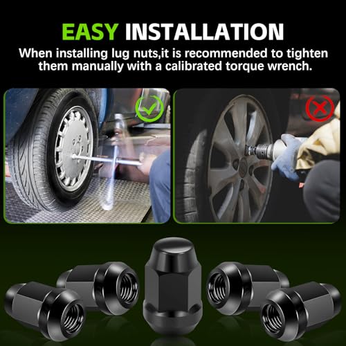 Image of 20Pcs M12x1.50 Thread - Black Closed End Bulge Acorn Style Lug Nuts - Conical 60 Degree Seat, for Chevrolet 2008-2018 Corvette,2010-2019 Cruze,2008-2013 Impala