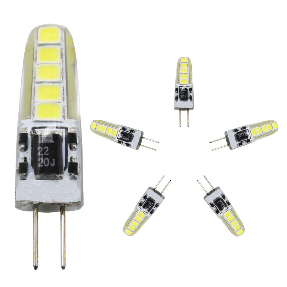 5 Pcs G4 3W LED Bulbs Equivalent to 25W Cool White 6000K 300LM Non-Dimmable 360 Degree AC/DC 12V