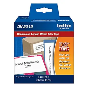 Brother Printer Continuous Length Film Label Roll (BRTDK2212), Black/White