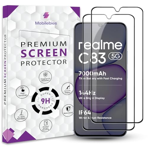 Image of Premium Tempered Glass Screen Protector Guard For Realme C83 5G (6.8 Inch, Pack of 2) | Edge to Edge Coverage With Easy to installation kit