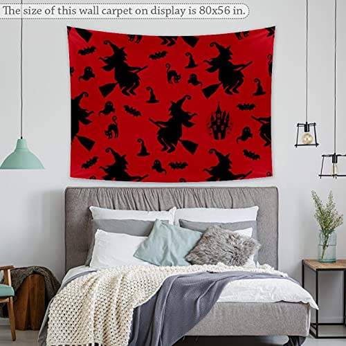 Halloween Witch Cats Bats Haunted House Black Silhouettes Red Tapestry Wall Hanging For Bedroom, Extra Large Tapestry Wall Decor For Living Room Kids Bedroom College Dorm Home Office #TOP6