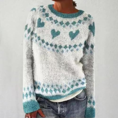 Fair Isle Sweater Women Boho Knitted Vintage Sweaters Casual Crewneck Long Sleeve Lightweight Cropped Pullover Tops2
