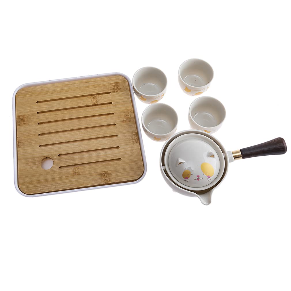 lachineuse – Juego de té japonés con gato Kawaii – con tetera, 4 tazas de porcelana, bandeja y bolsa de transporte – Idea de regalo japonés lindo – Vajilla asiática