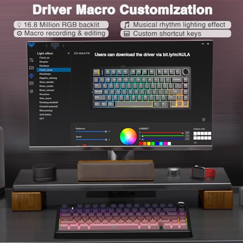 Image of AULA F75 Pro Wireless Mechanical Keyboard,75% Hot Swappable Custom Keyboard,RGB Backlit,Pre-lubed Reaper Switches,Side Printed PBT Keycaps Mechanical Gaming Keyboards, Pink&Black