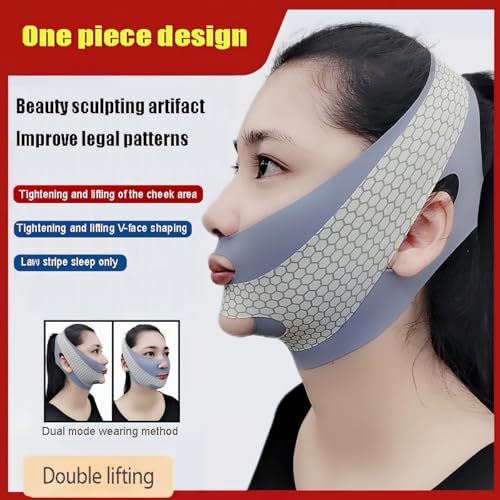 Image of Face Slimming Mask, V-Line Lifting Band, Double Chin Reducer, Facial Contour Shaping Strap (Grey)