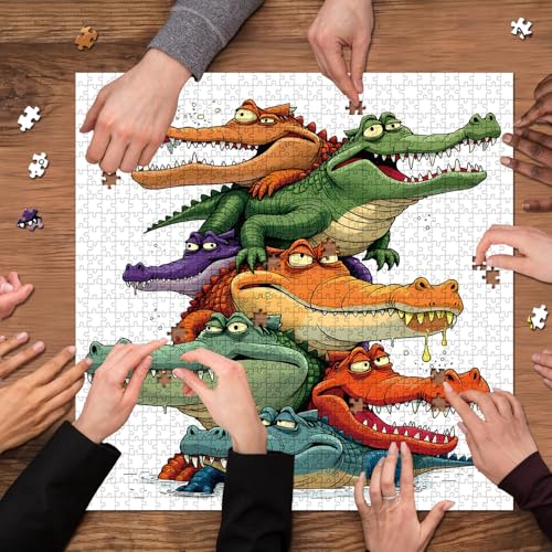 Crocodile Family Puzzles for Adults 1000 Pieces, Funny Cute Animal Jigsaw Puzzles, Challenging Crocodiles Art Puzzle as Home Wall Decor miniatura 6