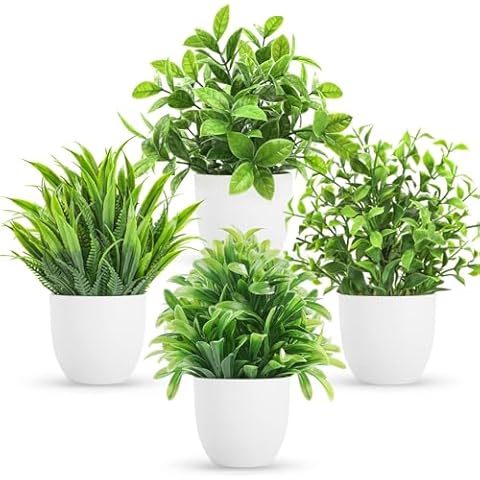 Miracliy 4 Pack Mini Fake Plants Artificial Potted Eucalyptus Faux Plants for Home Office Farmhouse Bathroom Table Shelf Decor Indoor Cover