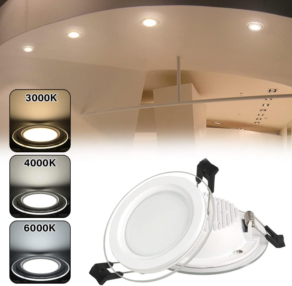 LED Recessed Downlights,Round Glass Light Guide Plate LED Recessed Spotlight,6W 9W 12W 18W Recessed Ceiling Light,Extra Slim 45mm Depth,Transformer Included,Pack ×10
