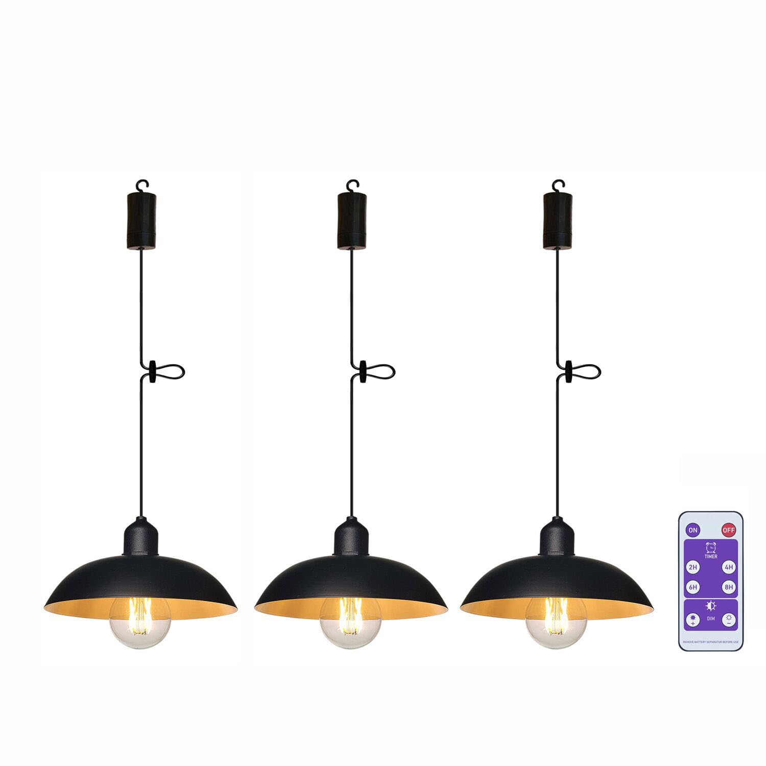 YIKEGE LICHT 3x Battery Operated Pendant Light Outdoor Chandelier for Gazebo