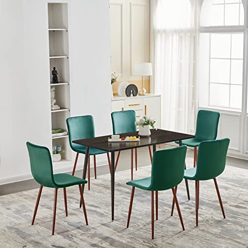 Furniturer Velvet Dining Chair Set Of 4, Scandinavian Comfy Cotton Velvet Cushion Seat Back, Walnut Grain Sturdy Metal Legs For Kitchen, Dining, Living Room, Dark Green #TOP3