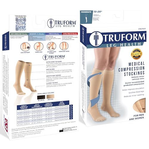 Image of Truform HMNA 9808 Compression Stockings, Regular 15-20 mmHg, Below Knee BK, Men or Women, Closed Toe, Black, 2X-Large