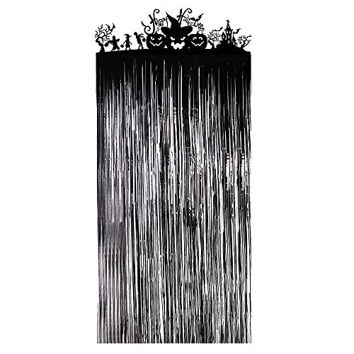 FINGOOO Large Halloween Door Curtain, Hunted House Foil Decor Entrance Curtain, 3.3 X 6.5 Feet