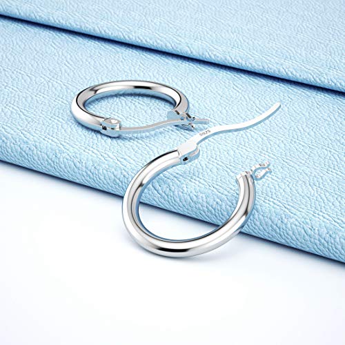 Sterling Silver Hoop Earrings For Women 18K White Gold Plated High Polished Round Lightweight Small Sliver Hoop Earrings Diameter 14 Mm #TOP6