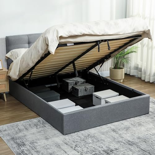 HOMCOM 5ft King Ottoman Bed, Upholstered Storage Bed Frame w