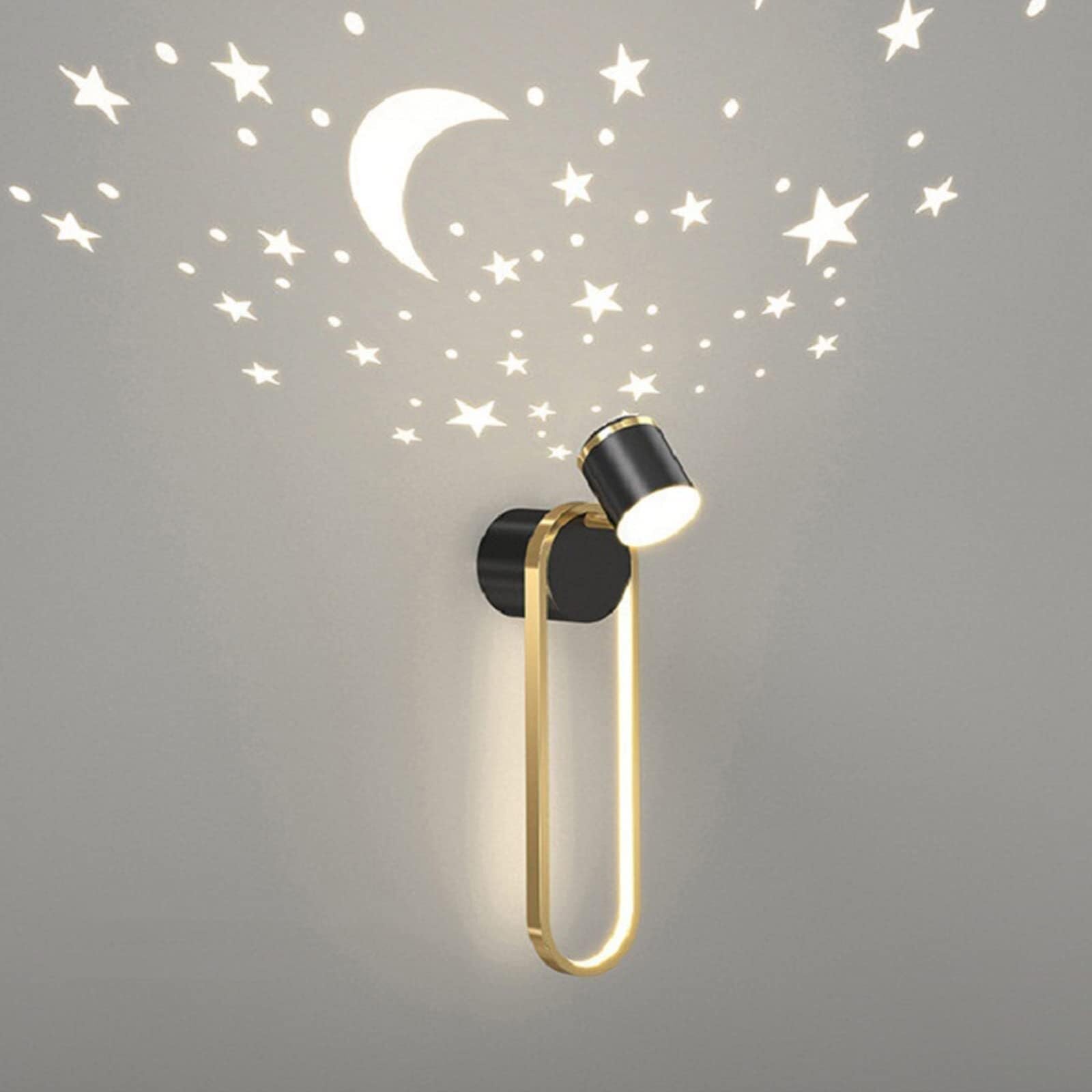BJKYTMLM 18W LED Wall Lamps with Sky Spotlight, Nordic Modern Wall Sconce for Bedroom Bedside Decor Indoor Creative Children's Room Lighting,Black(70R)